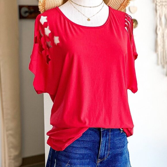 E. Luna Tops - E. Luna Red Women's Short Sleeve Liberty Top Size M